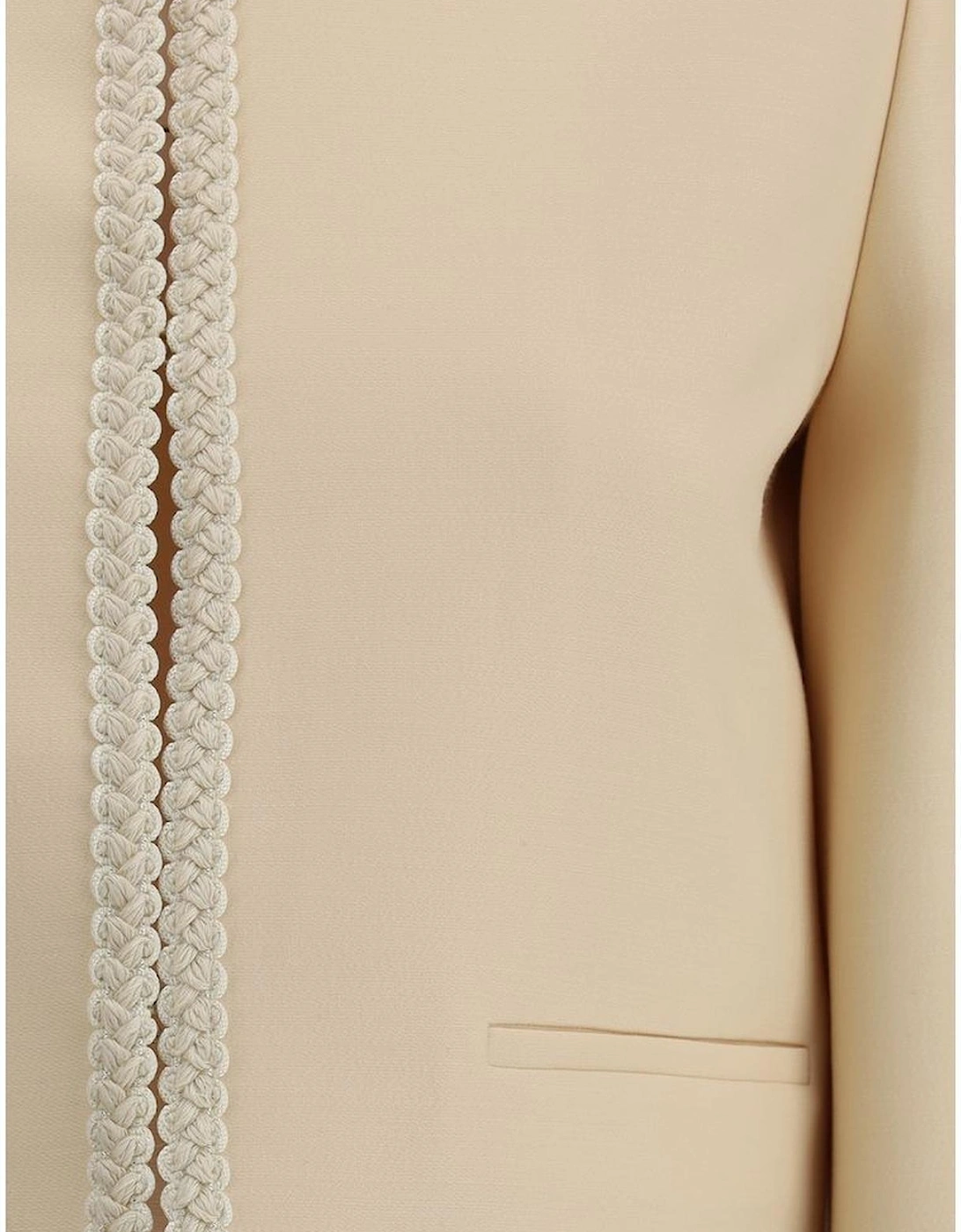 Silk Crepe Cropped Blazer with Embroidered Edges Women - Cream Suits