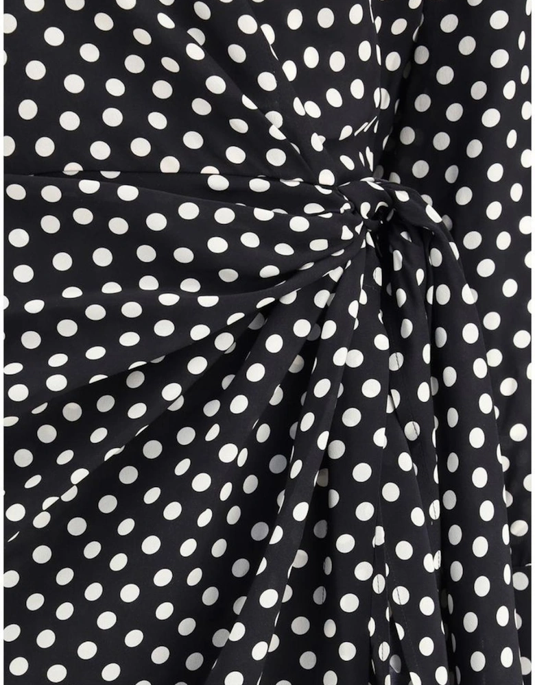 Polka Dot Wrap Dress with V-Neck and Tie Bow Women - Black Dresses