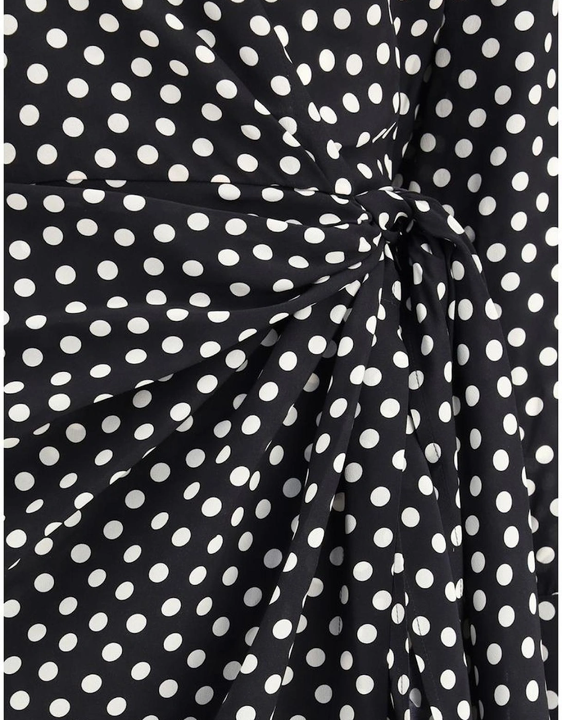 Polka Dot Wrap Dress with V-Neck and Tie Bow Women - Black Dresses