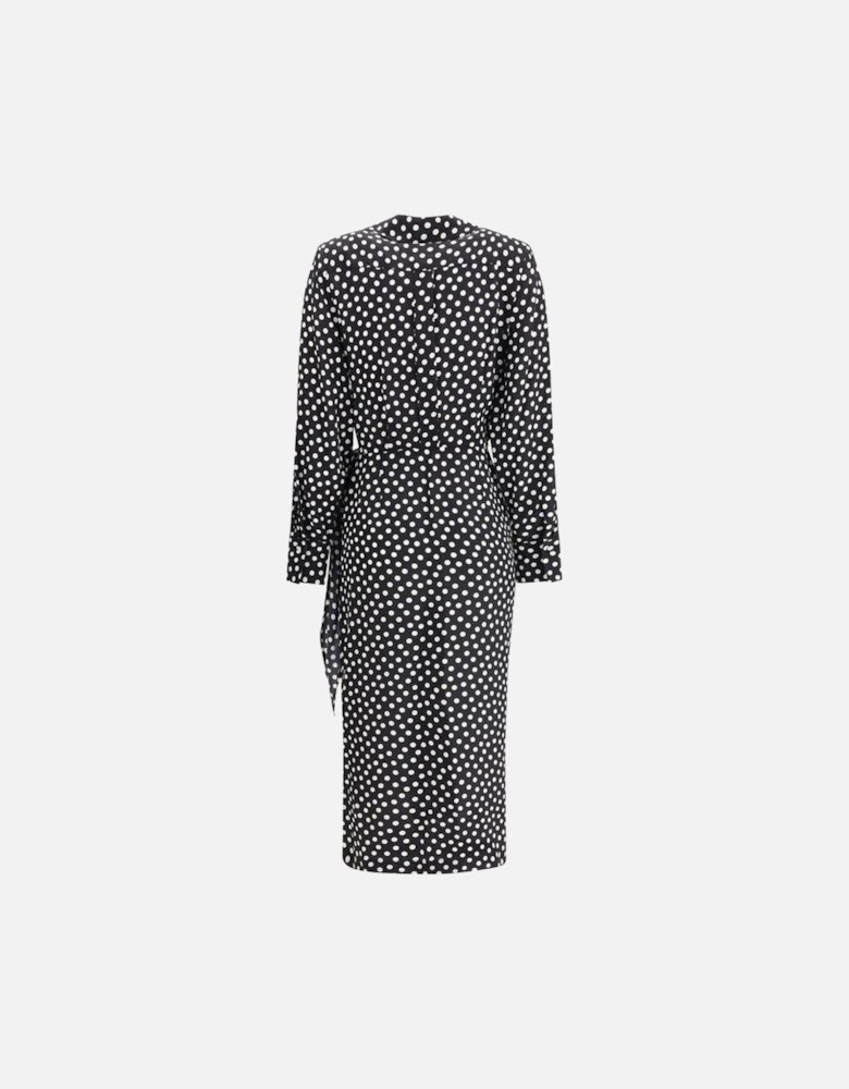 Polka Dot Wrap Dress with V-Neck and Tie Bow Women - Black Dresses