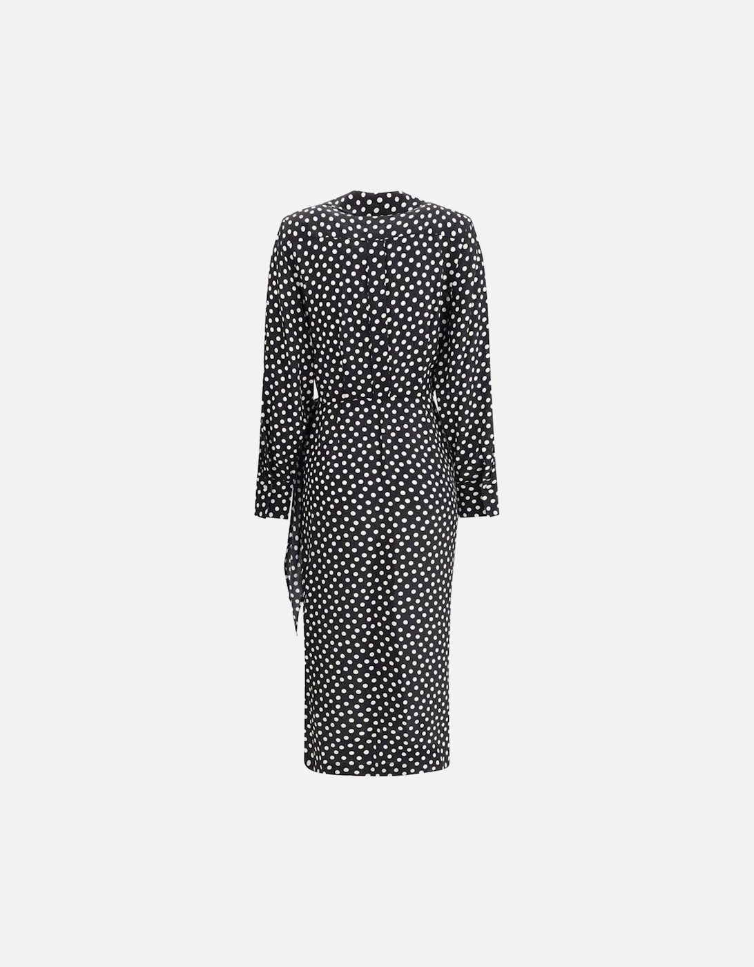 Polka Dot Wrap Dress with V-Neck and Tie Bow Women - Black Dresses