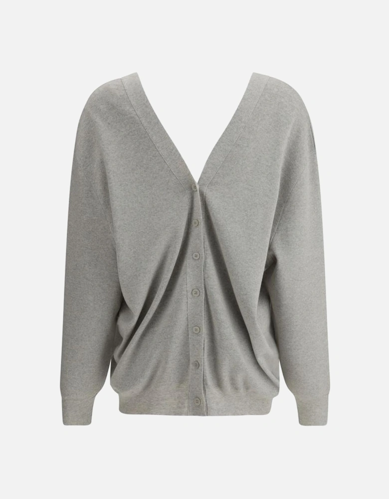 Double Side V Cardigan with Ribbed Edges Women - Gray Sweaters