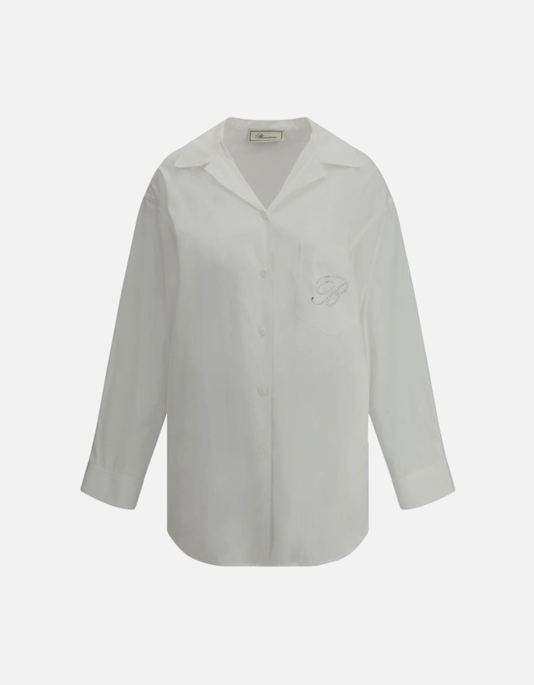 Rhinestone Embellished French Collar Shirt Women - White