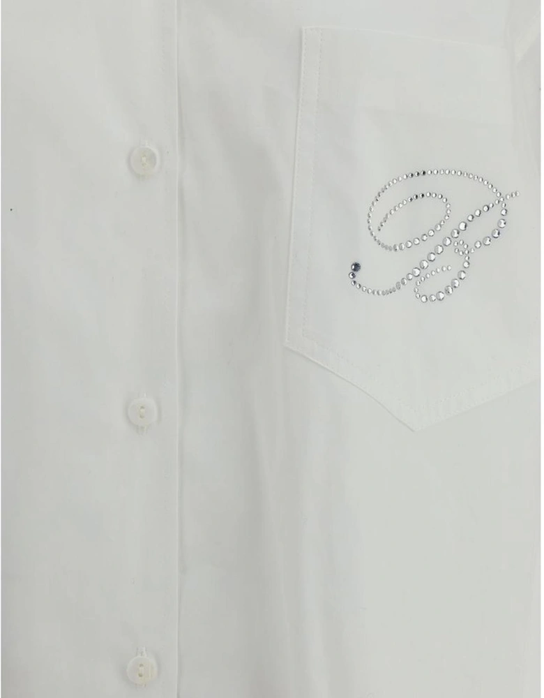 Rhinestone Embellished French Collar Shirt Women - White