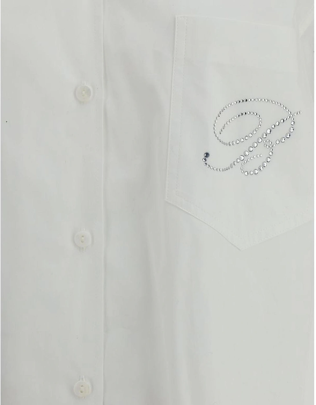 Rhinestone Embellished French Collar Shirt Women - White