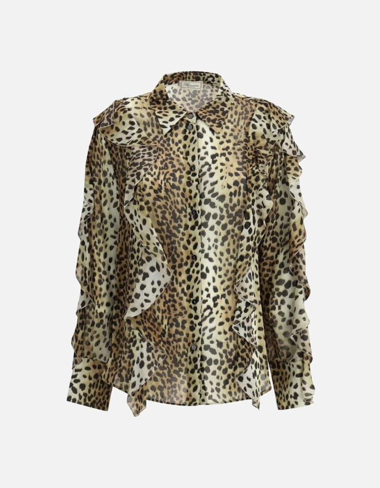 Silk Chiffon Leopard Print Ruffle Shirt Women - Multicolor