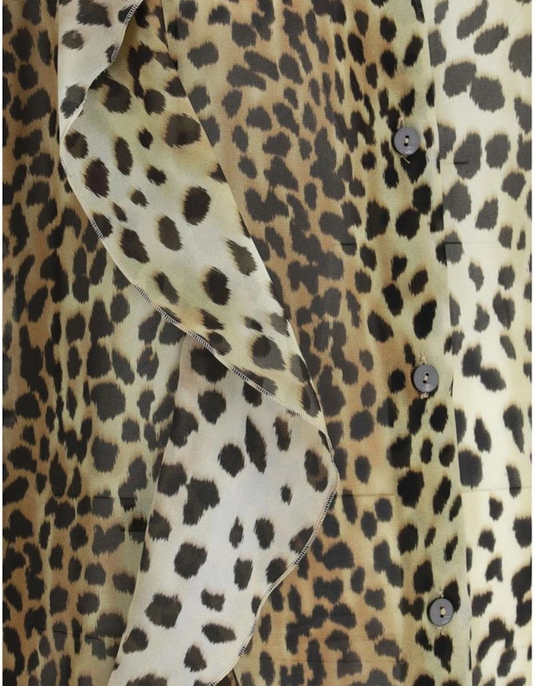 Silk Chiffon Leopard Print Ruffle Shirt Women - Multicolor