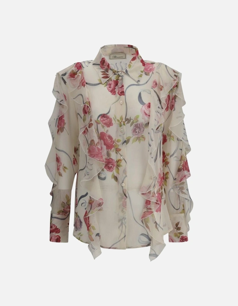 Floral Silk Chiffon Ruffled Shirt Women - Multicolor