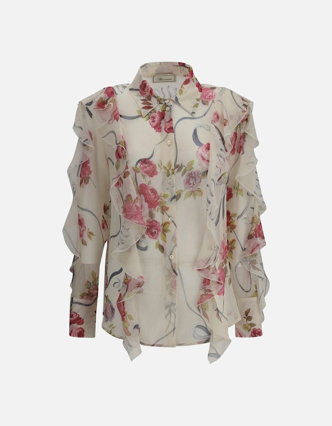 Floral Silk Chiffon Ruffled Shirt Women - Multicolor, 4 of 3