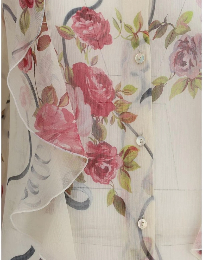 Floral Silk Chiffon Ruffled Shirt Women - Multicolor