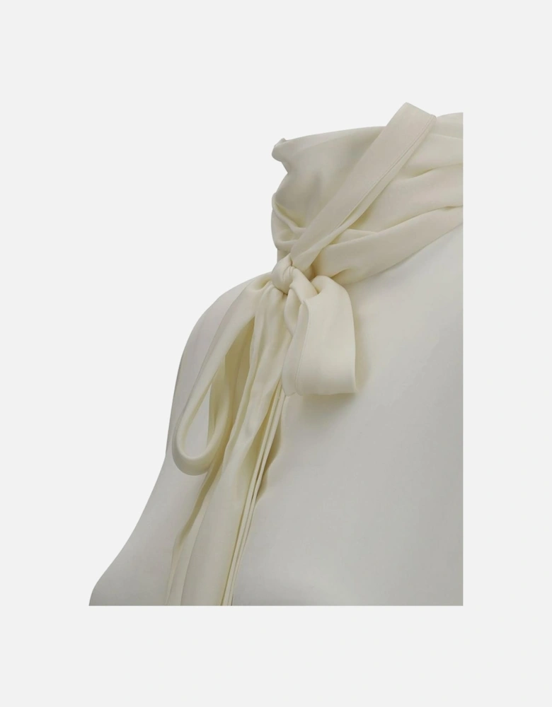 Tash Silk Shirt with Self-Tie Sash Collar Women - White