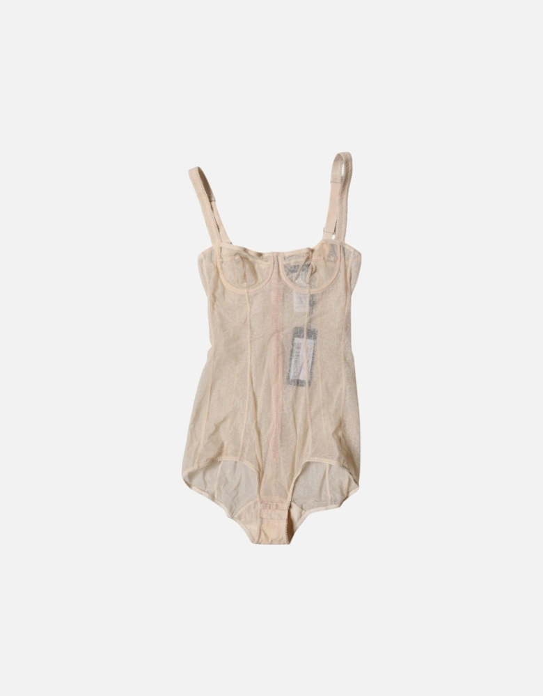 Lightweight Elastic Bodysuit Underwear with Logo Details Women - Beige