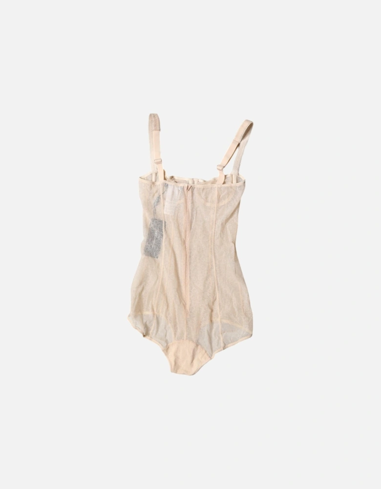 Lightweight Elastic Bodysuit Underwear with Logo Details Women - Beige