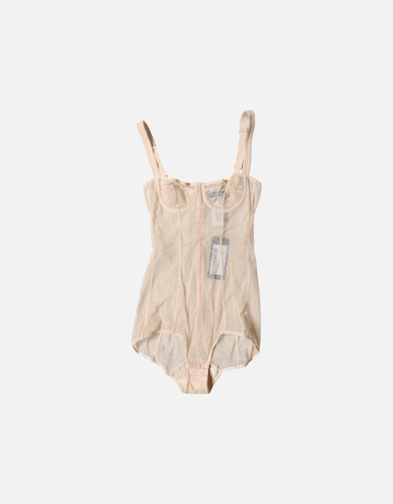 Lightweight Elastic Bodysuit Underwear with Logo Details Women - Beige