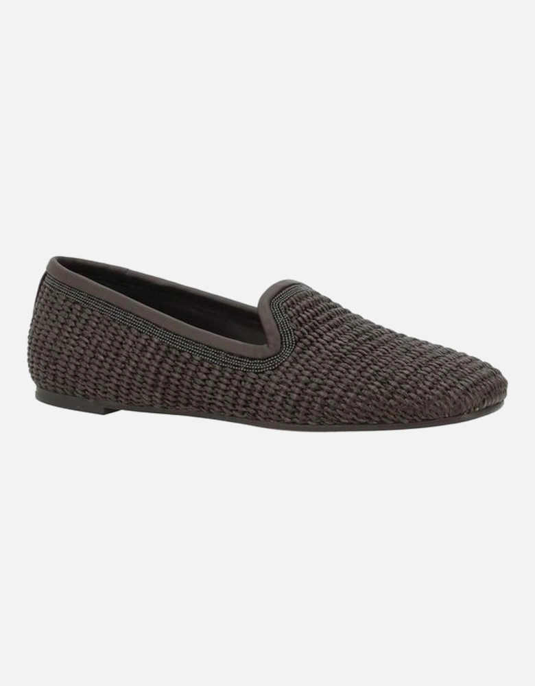 Raffia Loafers with Jewel Embellishments Women - Brown Flats