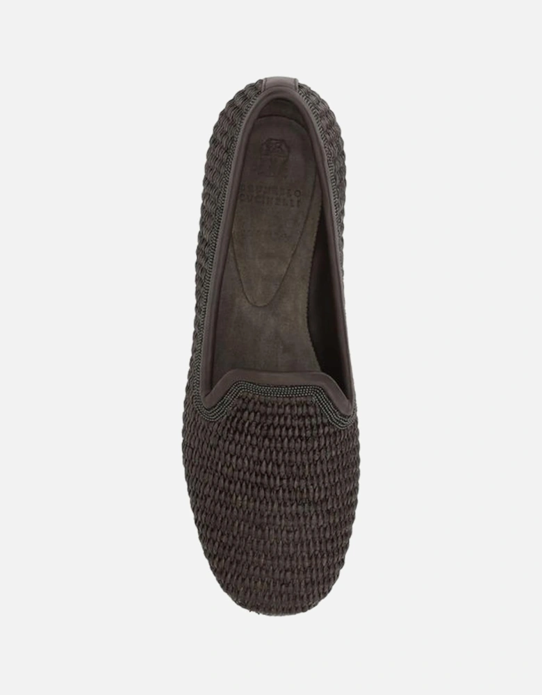 Raffia Loafers with Jewel Embellishments Women - Brown Flats