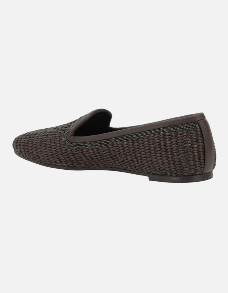 Raffia Loafers with Jewel Embellishments Women - Brown Flats