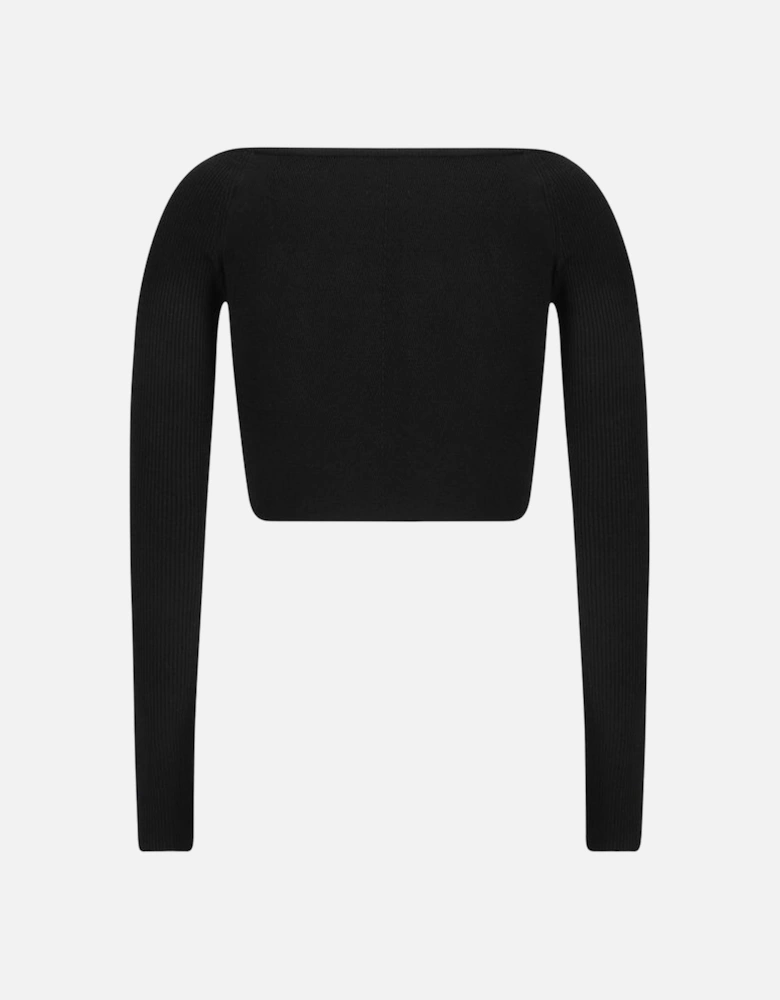 Cropped Ribbed Long Sleeve Top with Cut-Out Detail Women - Black