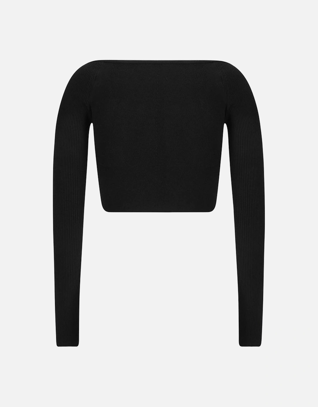 Cropped Ribbed Long Sleeve Top with Cut-Out Detail Women - Black