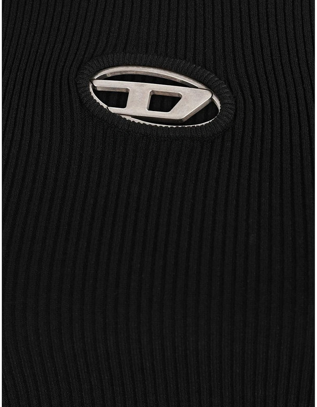 Cropped Ribbed Long Sleeve Top with Cut-Out Detail Women - Black