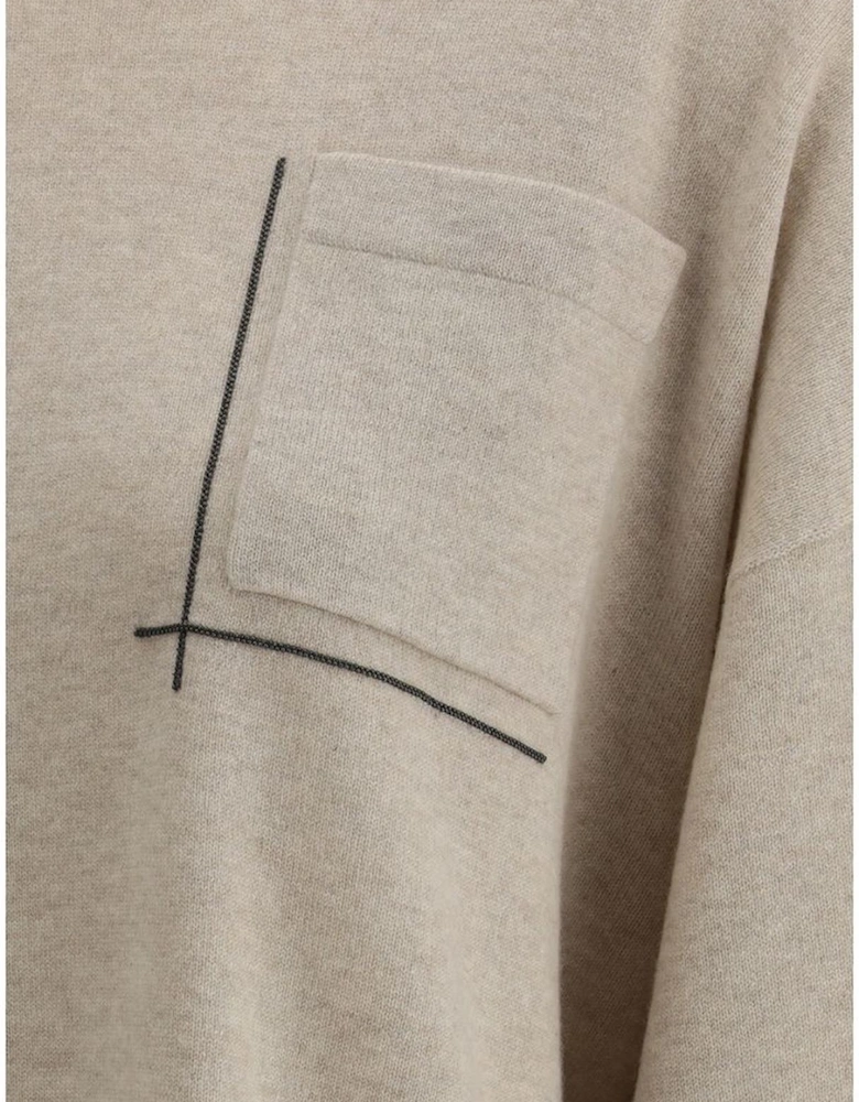 Virgin Wool Sweater with Jewel Applique Pocket Women - Beige