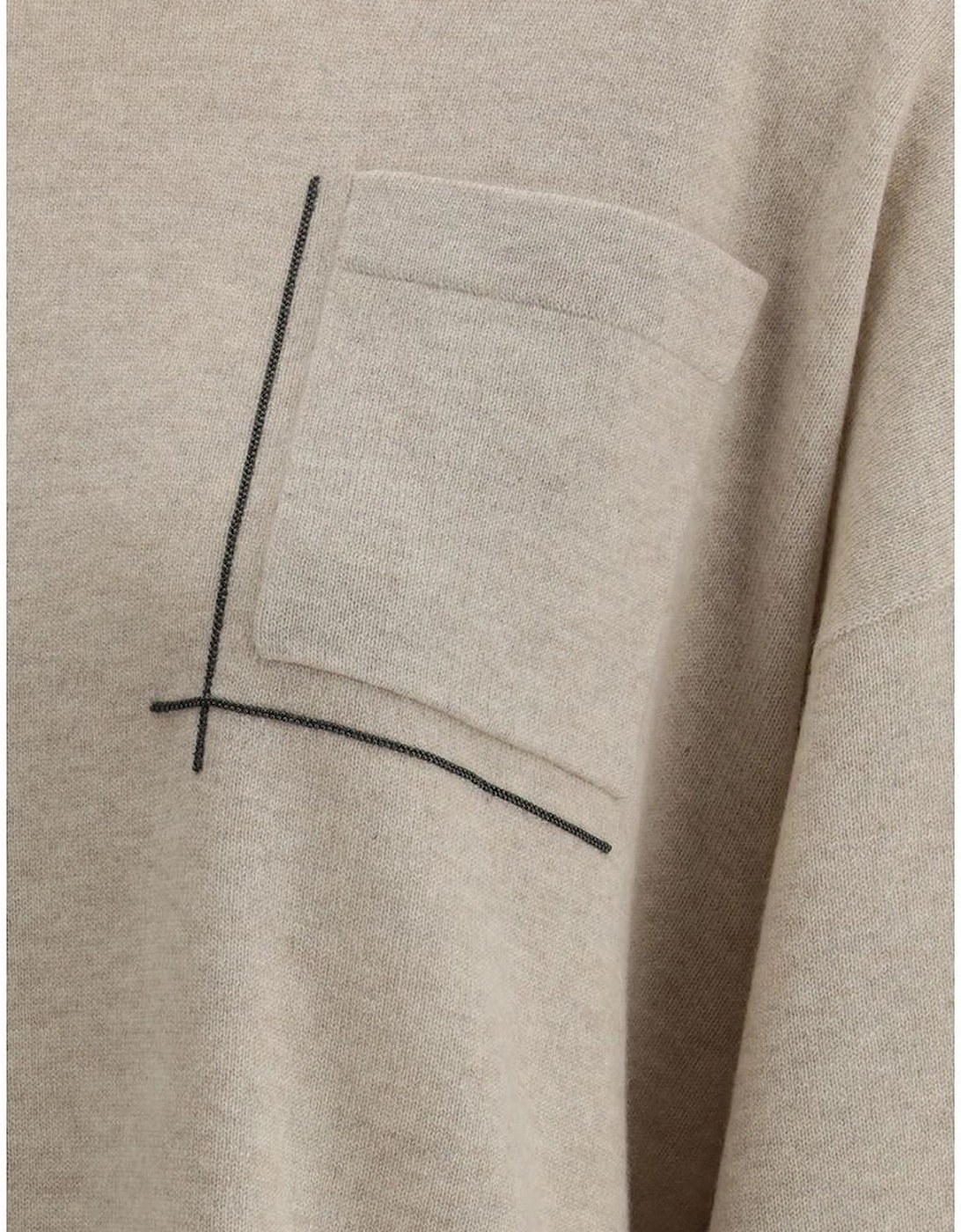 Virgin Wool Sweater with Jewel Applique Pocket Women - Beige