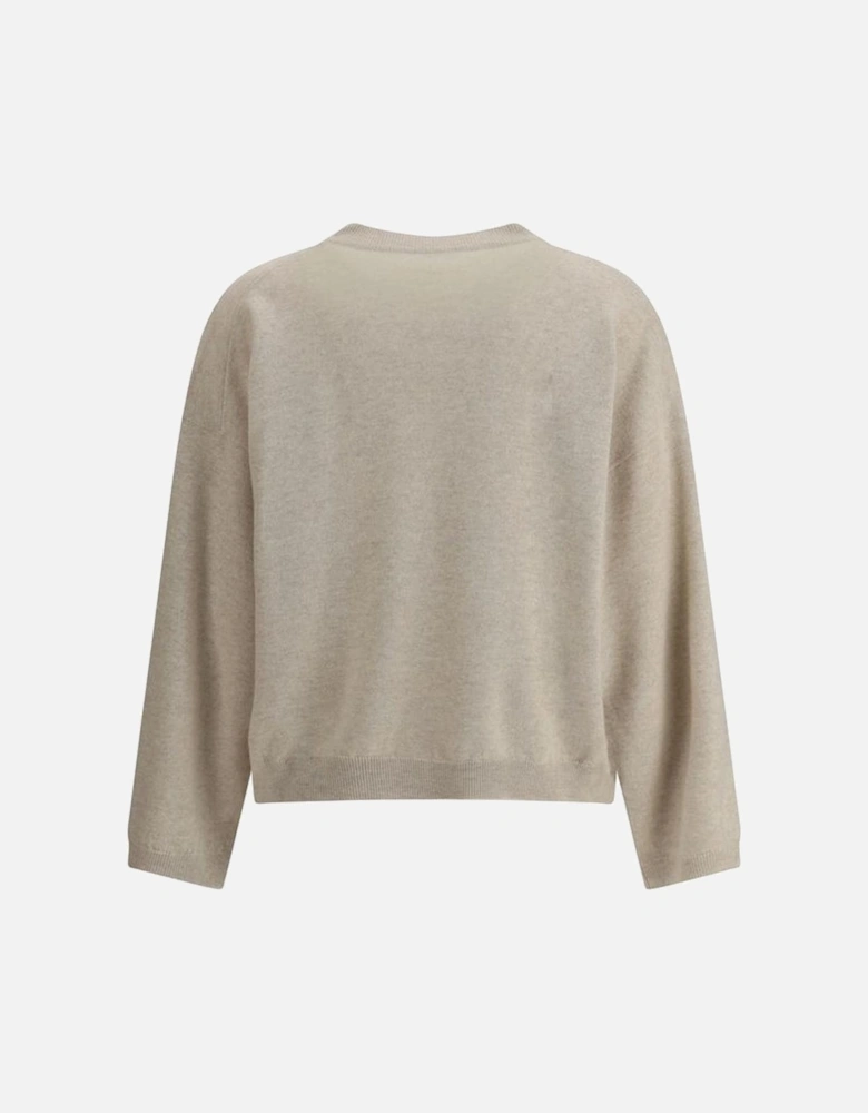 Virgin Wool Sweater with Jewel Applique Pocket Women - Beige