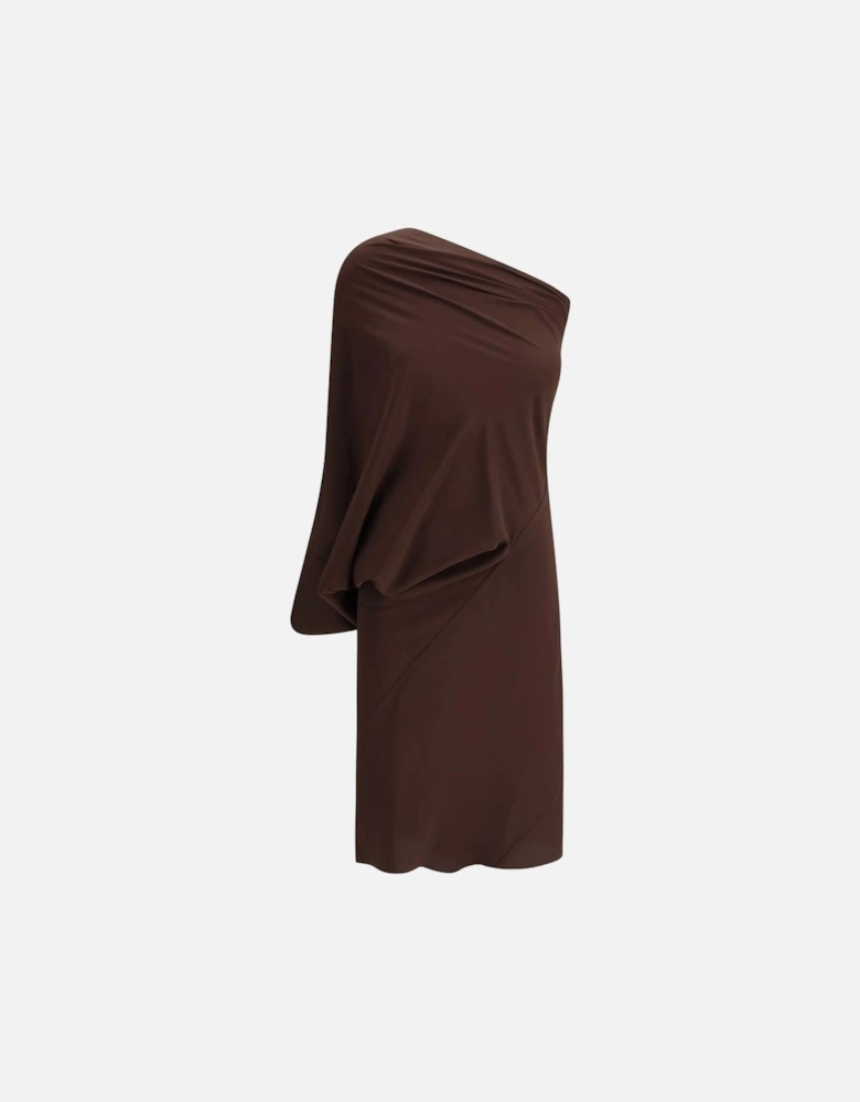 Asymmetrical One-Shoulder Draped Dress Women - Brown Dresses