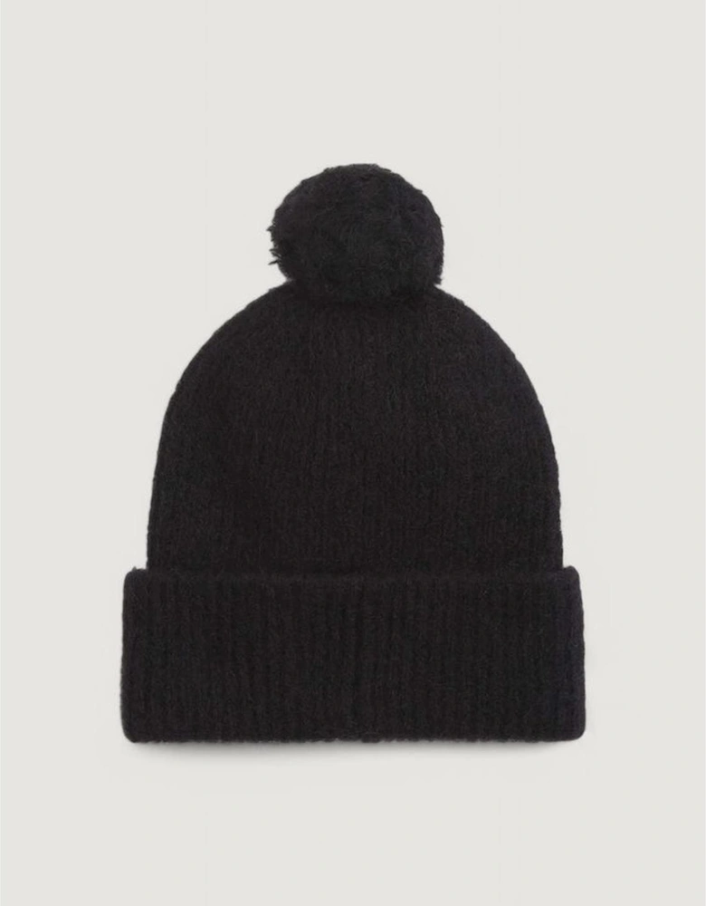 Embroidered Airy Pompom Beanie Women - Black Hats