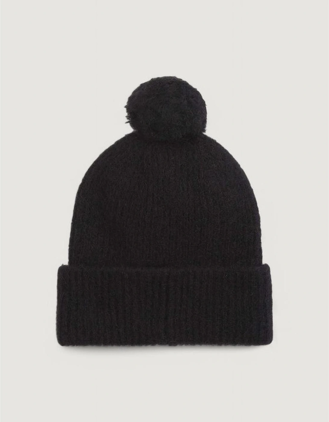 Embroidered Airy Pompom Beanie Women - Black Hats