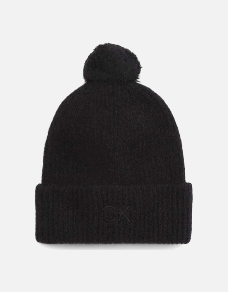Embroidered Airy Pompom Beanie Women - Black Hats