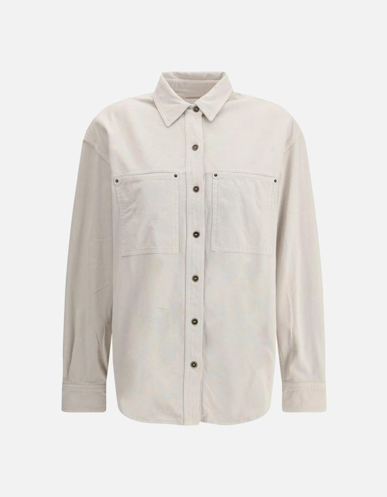 Classic Collar Dropped Shoulder Shirt with Patch Pockets Women - Gray