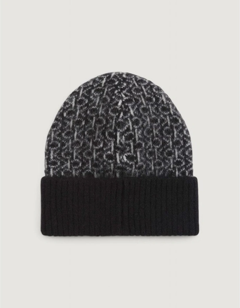 Monogram Fold Turn Up Beanie Women - Black Hats