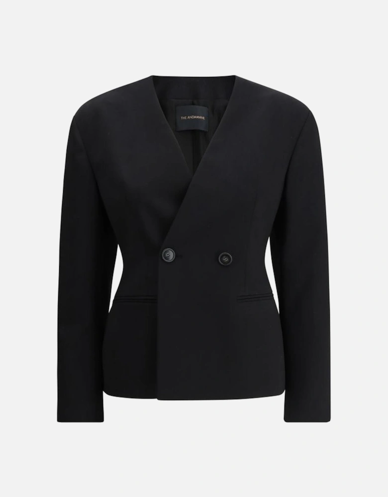 Double-Breasted Jacket with Front Welt Pockets Women - Black Jackets