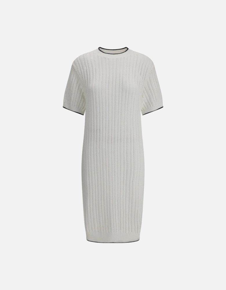 Ribbed Crew Neck Short-Sleeved Midi Dress Women - White Dresses