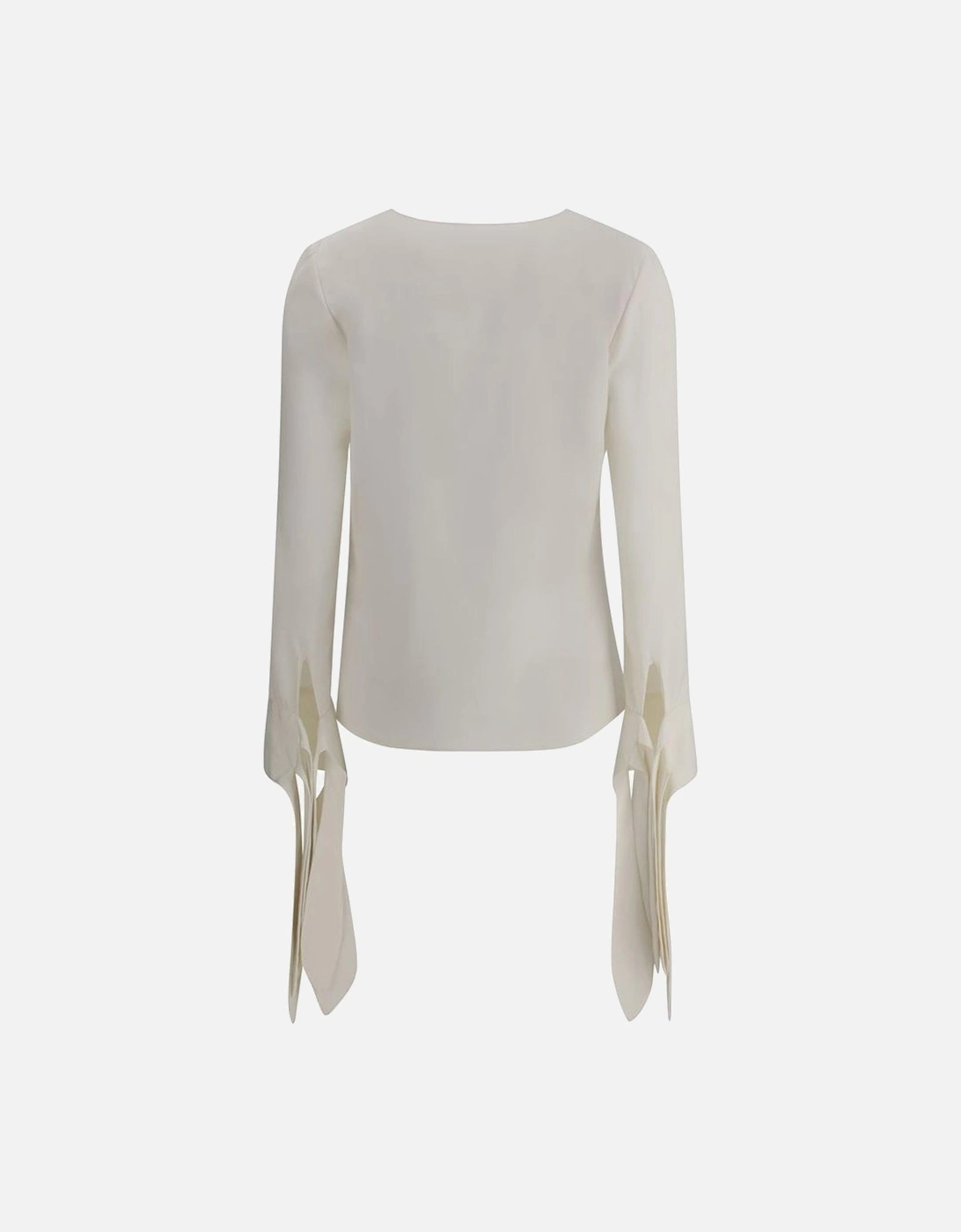Silk V-Neck Blouse with Knotted Cuffs and Logo Women - Cream Shirts