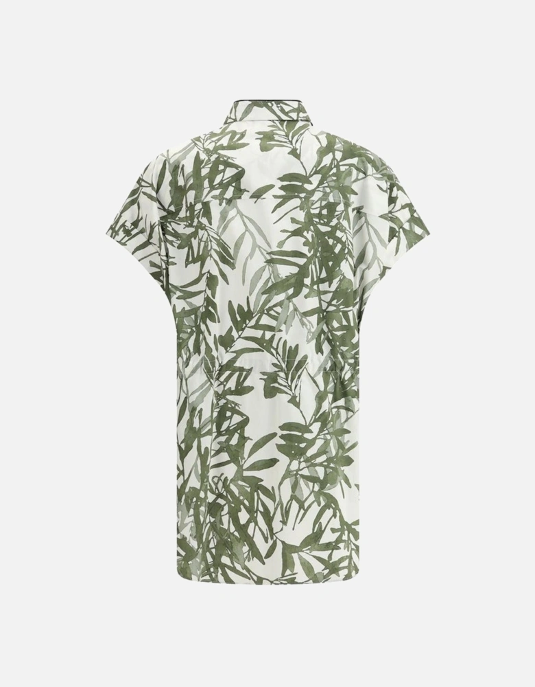 Long Shirt with Bead Collar and Leaf Print Women - Multicolor