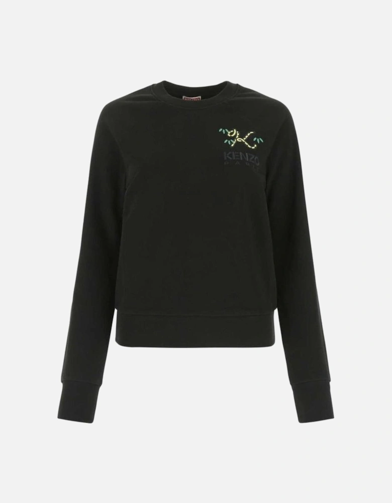 Ribbed Knit Sweater with Embroidered Logo Women - Black