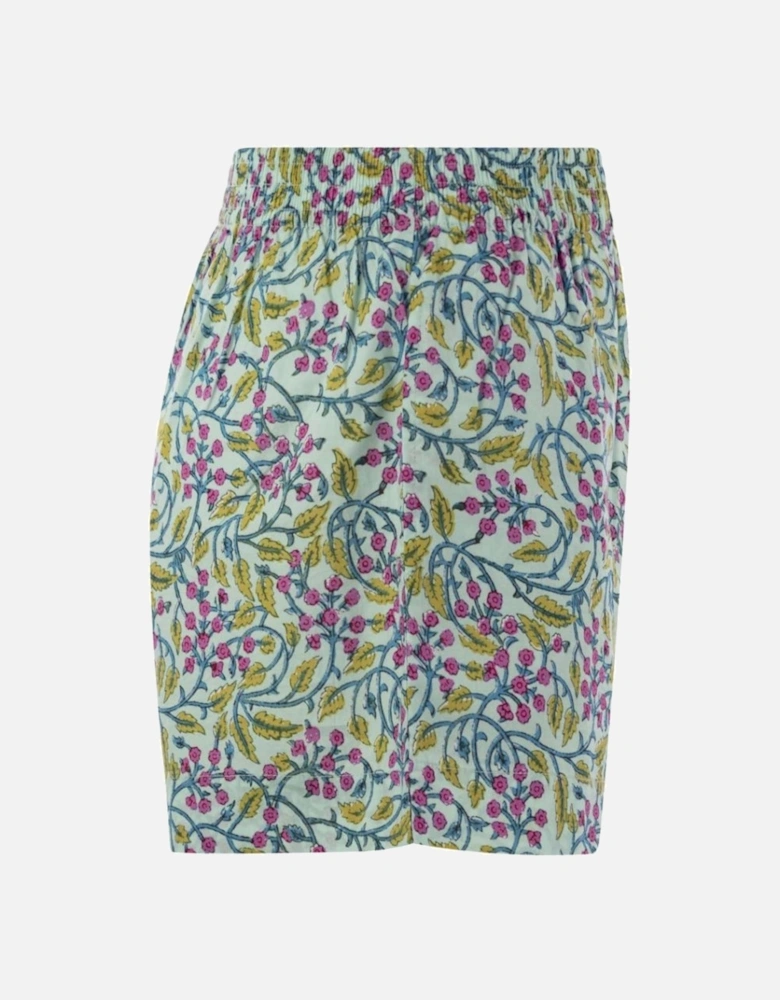Floral Print Cotton Shorts Women - Green