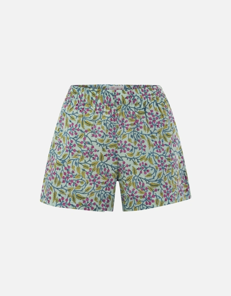 Floral Print Cotton Shorts Women - Green