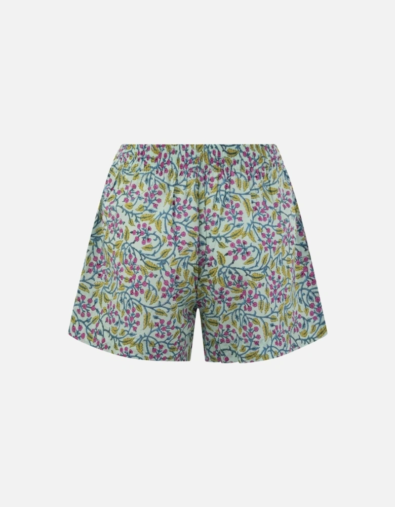 Floral Print Cotton Shorts Women - Green
