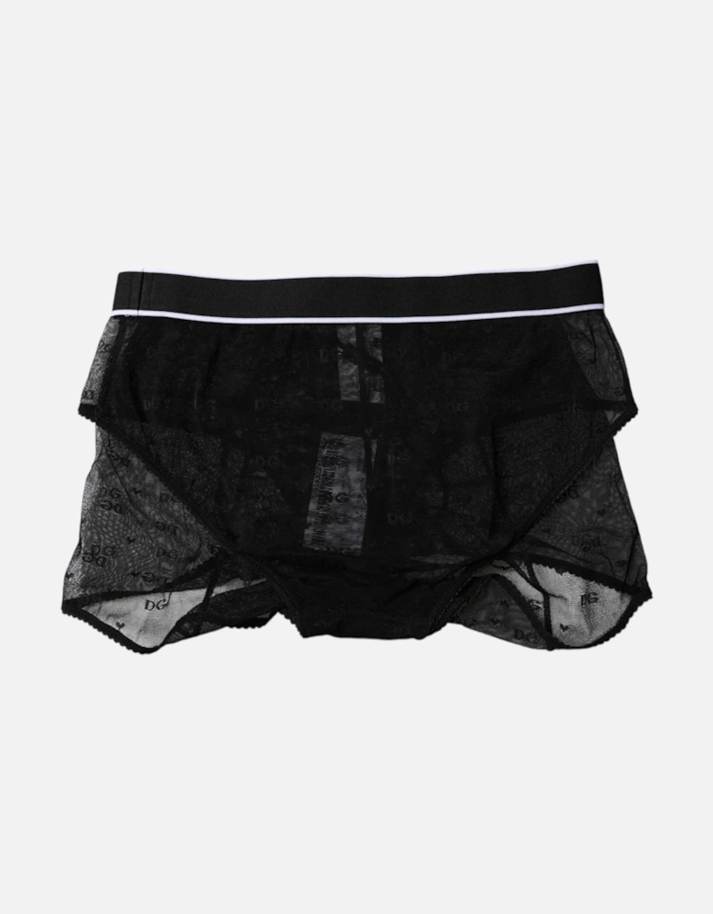 Mid Waist Tulle Panty with Logo Details Women - Black Underwear