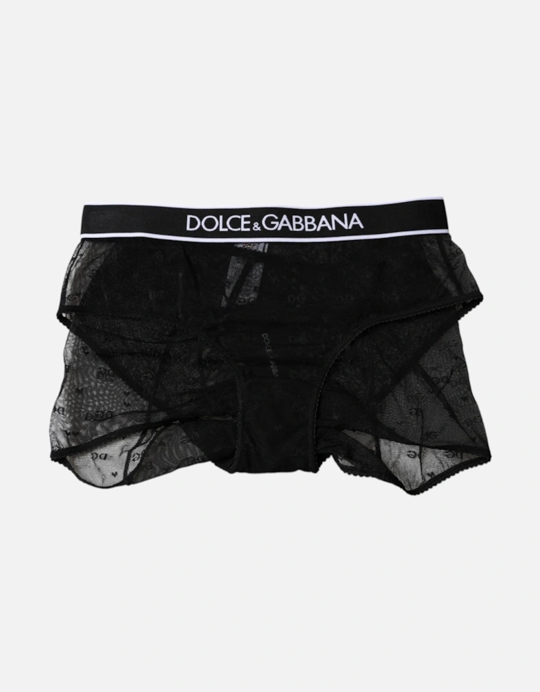 Mid Waist Tulle Panty with Logo Details Women - Black Underwear