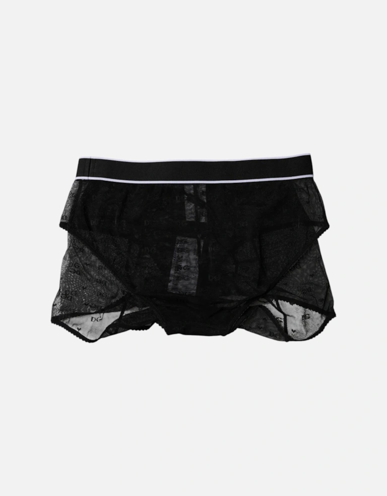 Mid Waist Tulle Panty with Logo Details Women - Black Underwear