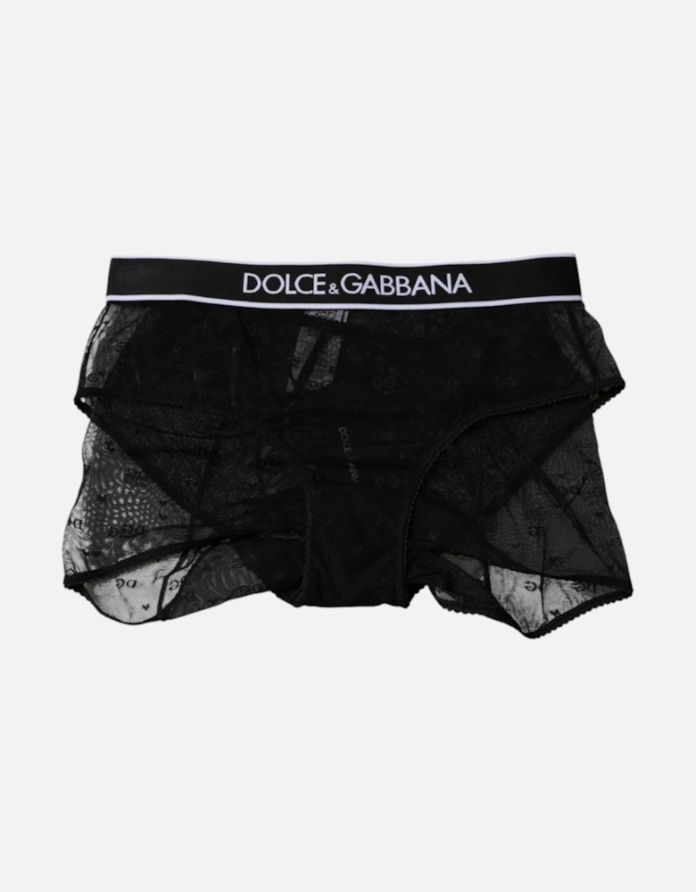 Mid Waist Tulle Panty with Logo Details Women - Black Underwear