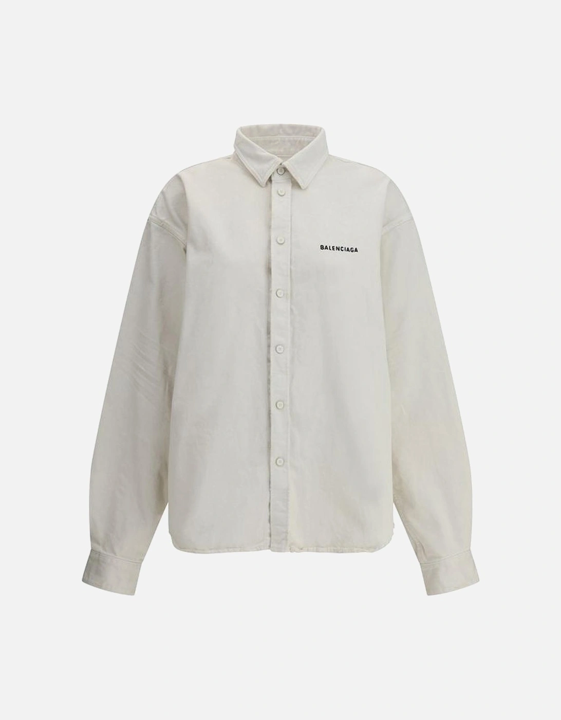 Denim Shirt Jacket with Worn Hem and Signature Stitching Women - Cream, 4 of 3