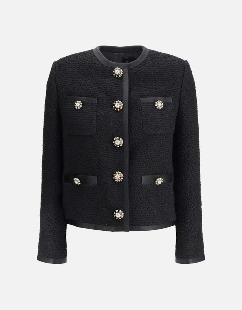Short Jacket with Jewel Buttons and Nappa Pockets Women - Black