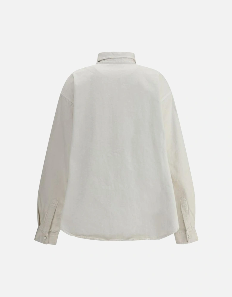 Denim Shirt Jacket with Worn Hem and Signature Stitching Women - Cream