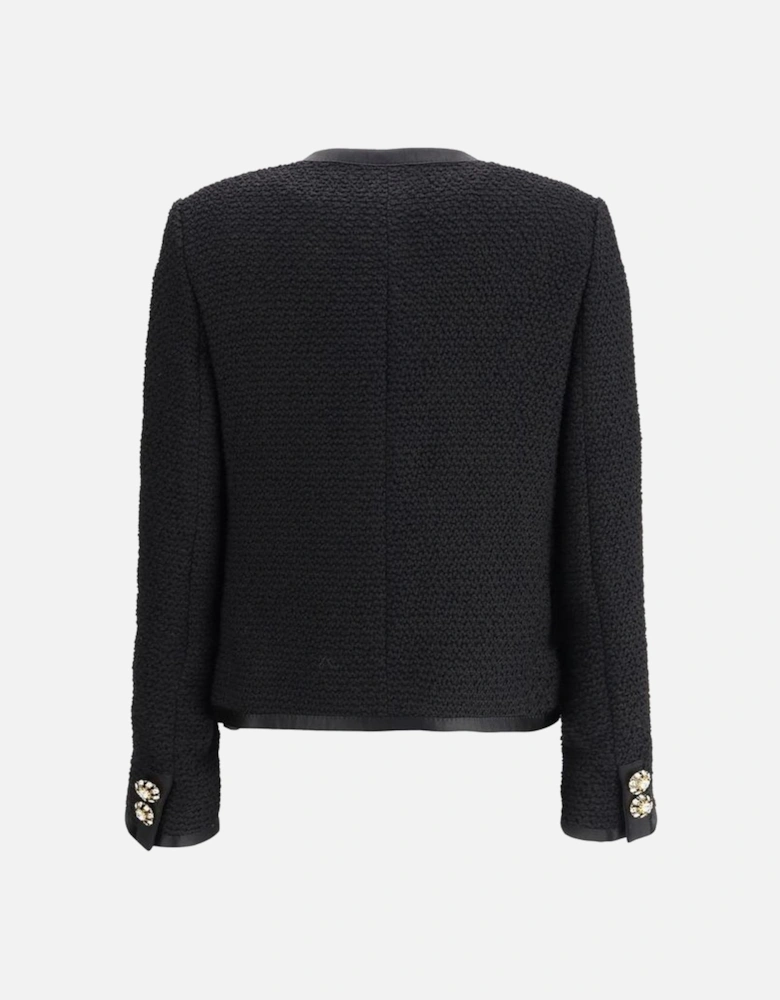 Short Jacket with Jewel Buttons and Nappa Pockets Women - Black
