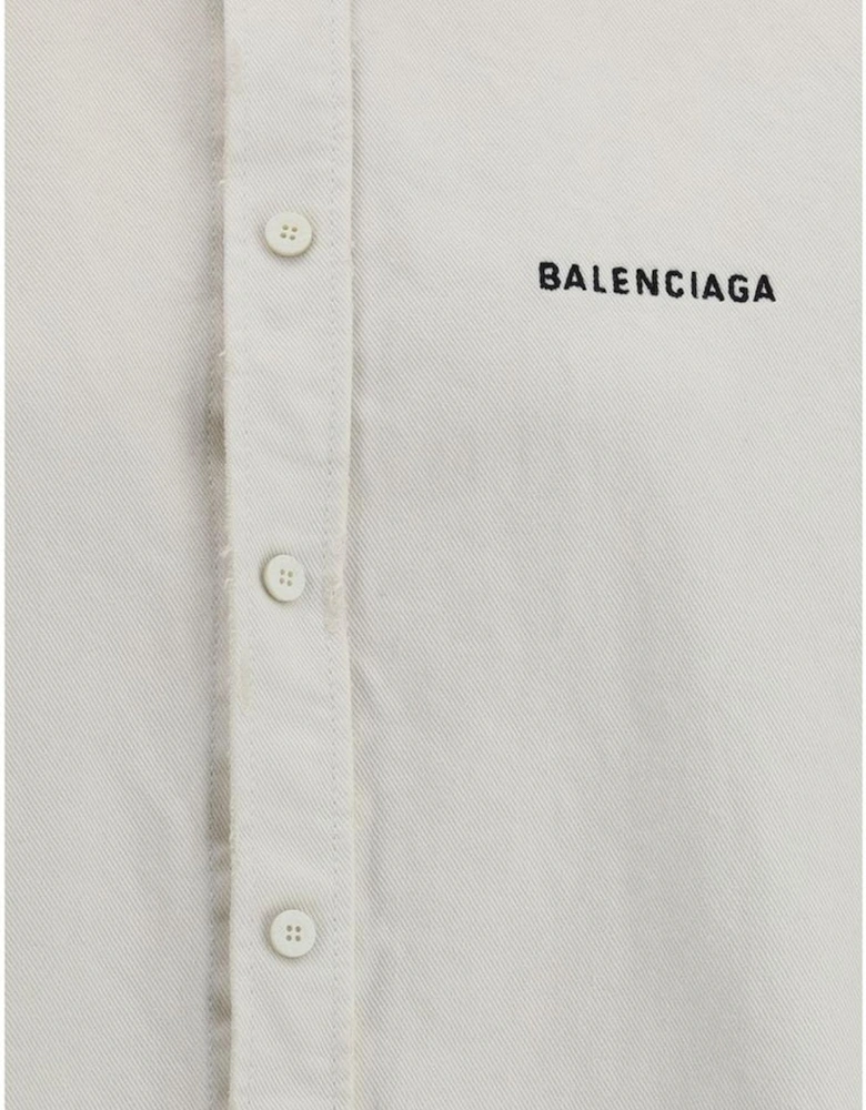 Denim Shirt Jacket with Worn Hem and Signature Stitching Women - Cream
